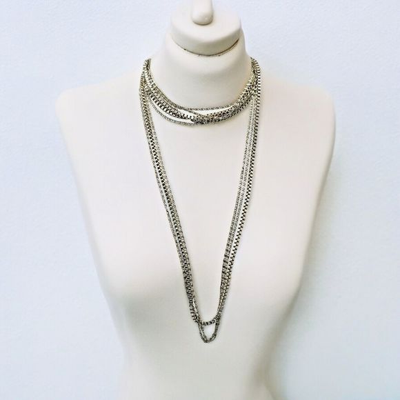 West Germany Necklace Vintage Silver Tone Swirl Box Triple Strand LONG 54" - Picture 6 of 9